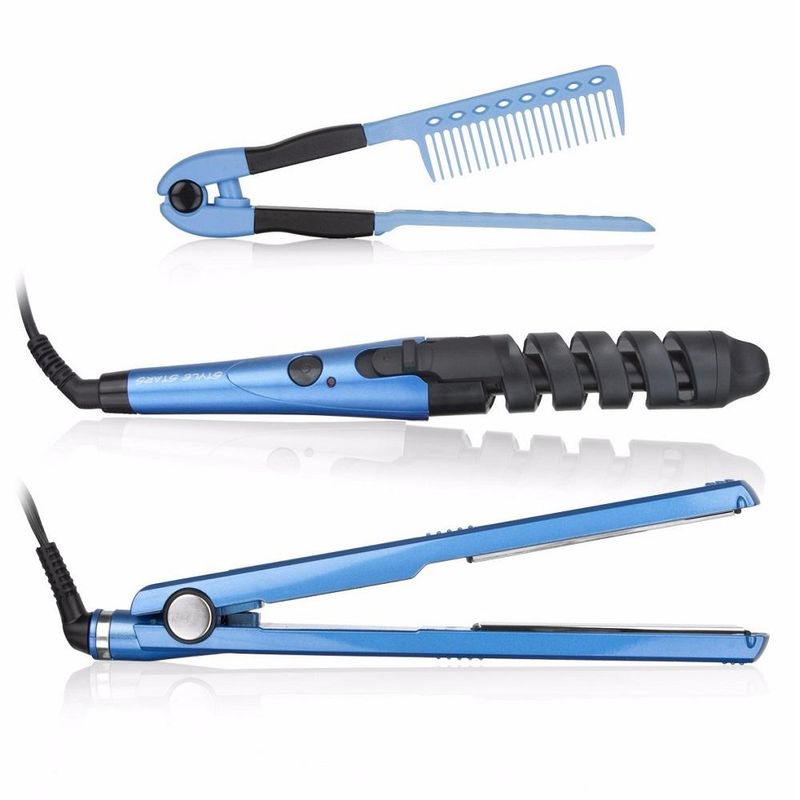 Combo Plancha Para Cabello Digital Rizador Encrespador Tienda