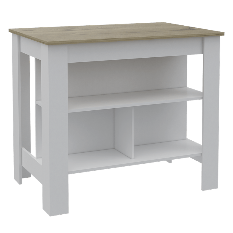 Mesa auxiliar cala, blanco y beige, con amplia supeicie en la mesa