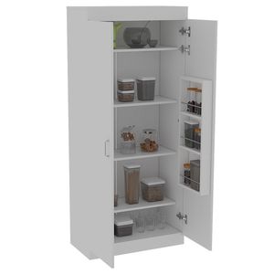 Alacena Multiusos Frida, Blanco, posee un estante adicional en la puerta y cuatro entrepaños