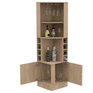 Bar Esquinero Celeste, Beige, con dos puertas y espacio porta copas