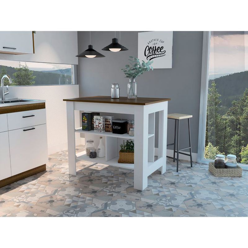 Mesa auxiliar cala, blanco y beige, con amplia supeicie en la mesa