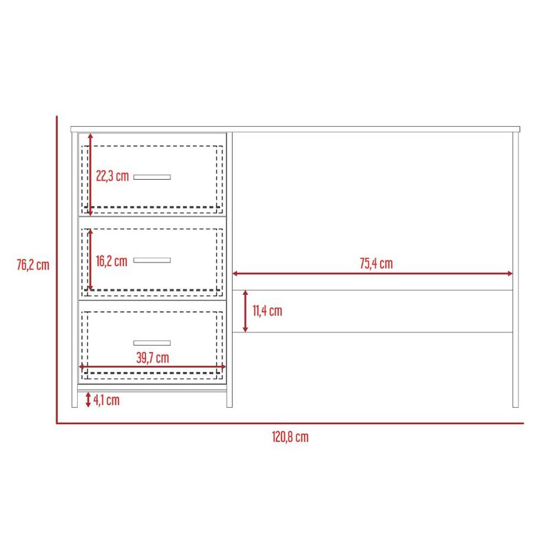 Escritorio zoelo, wengue, con tres cajoneras manijas metálicas y amplio  espacio de almacenamiento