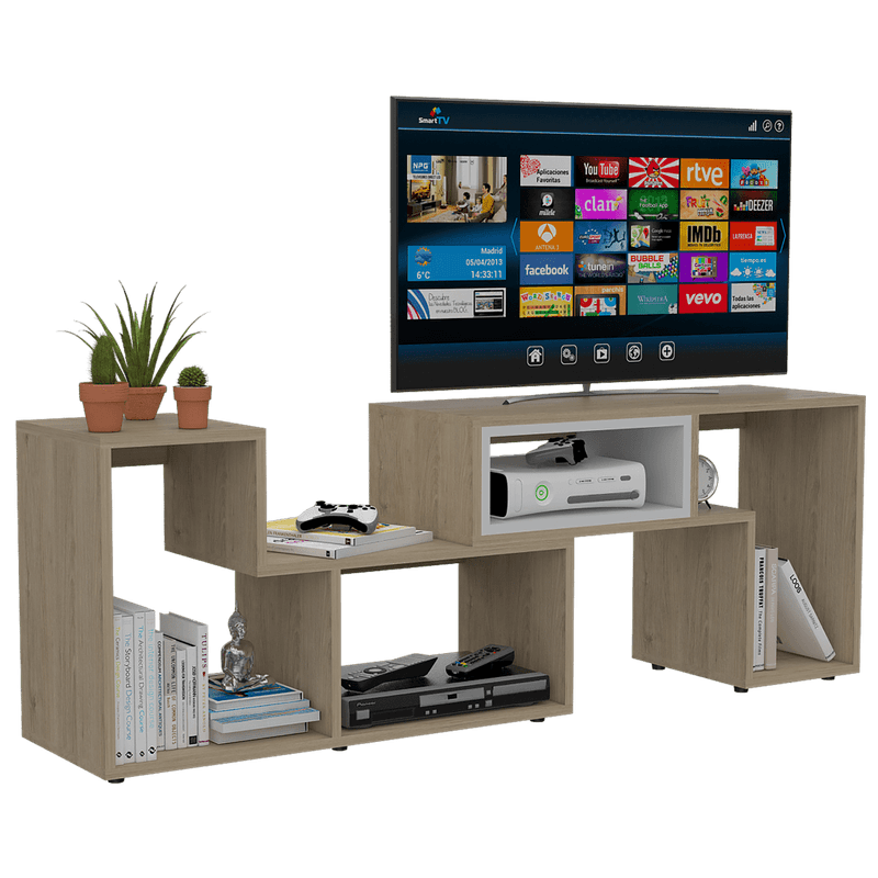 Mesa para TV Tunez, Blanco y Café Claro, para televisor hasta 70