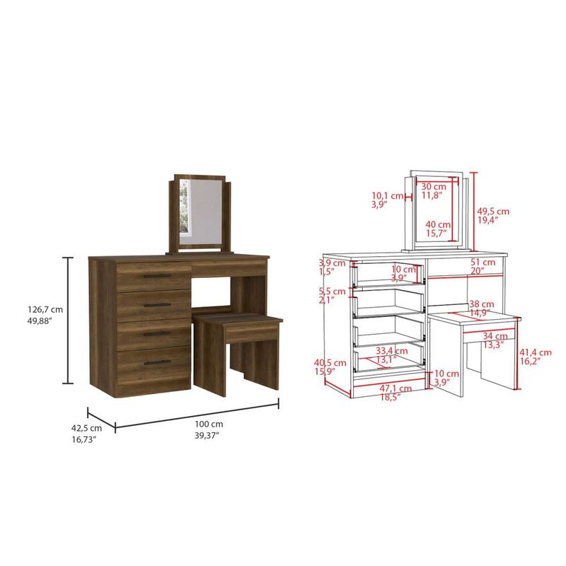 Mueble Tocador Wesley, Miel y Blanco, Cuatro Cajones Para Ubicar Maqui -  VIRTUAL MUEBLES