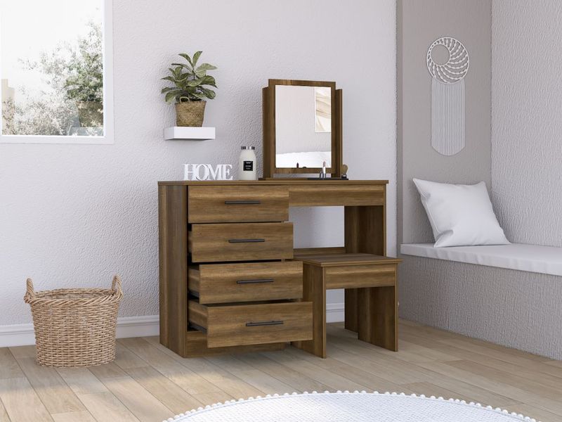 Mueble Tocador Wesley, Miel y Blanco, Cuatro Cajones Para Ubicar Maqui -  VIRTUAL MUEBLES