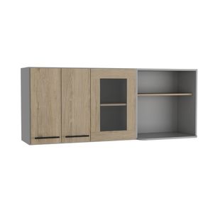 Gabinete Superior Frello, Beige y Gris, con Dos Puertas y Espacio Para Ubicar Microondas    ZF