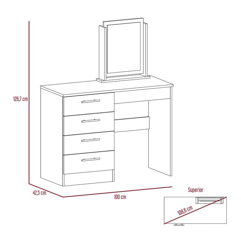 Mueble Tocador Wesley, Miel y Blanco, Cuatro Cajones Para Ubicar Maquillaje