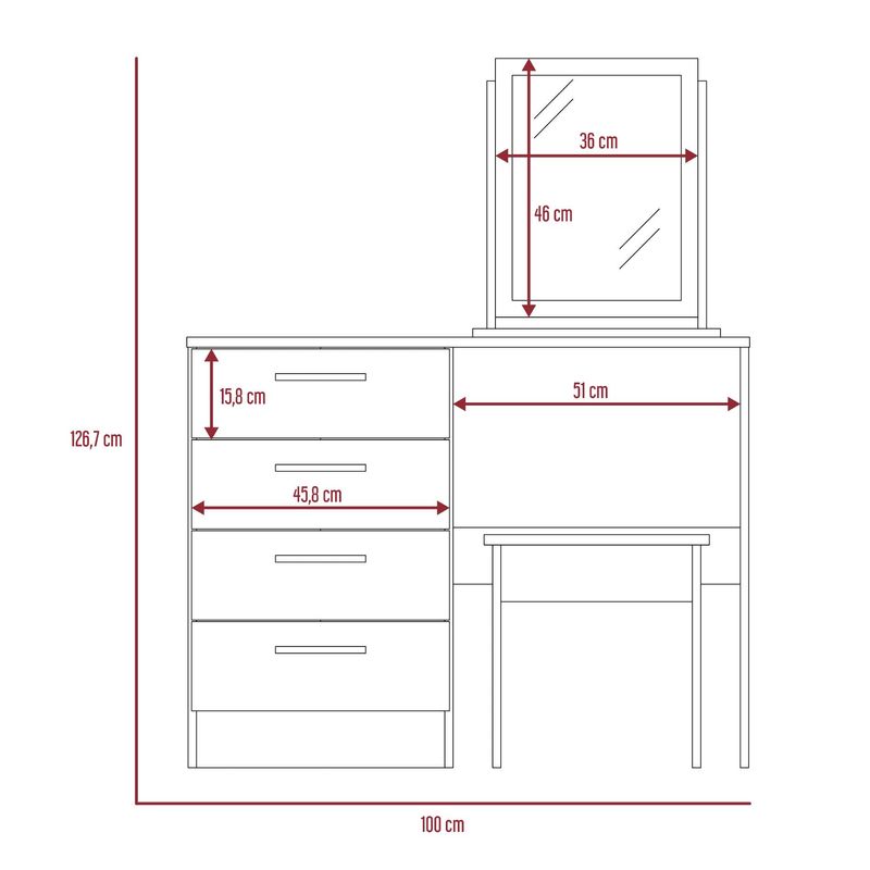 Mueble Tocador Wesley, Wengue y Miel, con cuatro cajones para ubicar  maquillaje ZF - Distrihogar