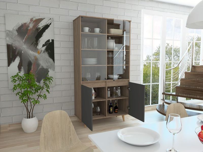 Mueble Esquinero Zendaya Wengue con Variedad De Entrepaños