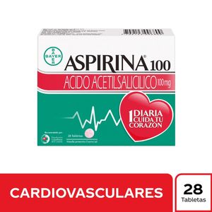 Aspirina 100 Mg Ácido Acetilsalicílico Caja X 28 Tabletas