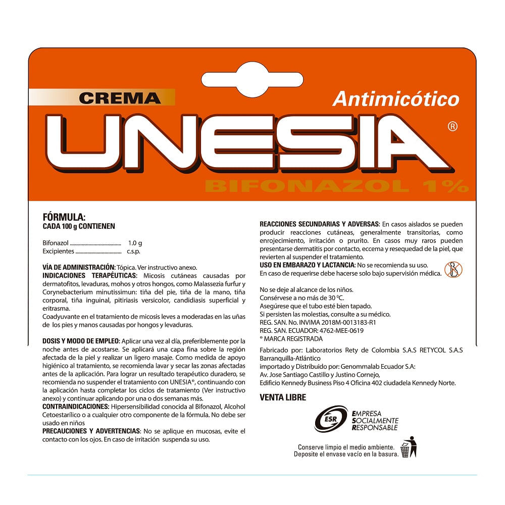 Unesia Crema Antimicotico 20G - Tienda Coasmedas