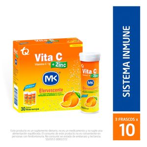 Tripack Vita C + Zinc Mk Efervescente Naranja X 30 Tabletas