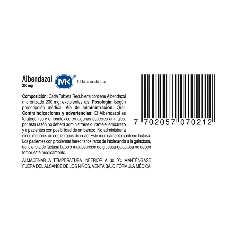 Albendazol Mk X 200Mg Caja X 2 Tabletas Recubiertas - Tienda Coasmedas