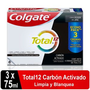 Crema Dental Colgate Total 12 Carbon Activado X 3und X 75ml