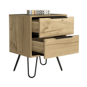 Mesa de Noche Ali, Beige y Wengue, con Dos Cajoneras