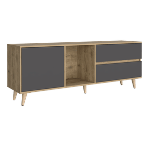 Mesa Para Tv Nashira, Macadamia y Plata Oscuro, con Espacio Para Televisor de Hasta 65 Pulgadas