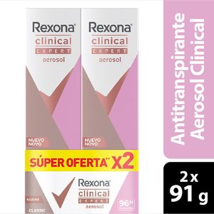 Oferta Desodorante Rexona Aerosol Mujer Clinical Classic Expert 2Und X 91g