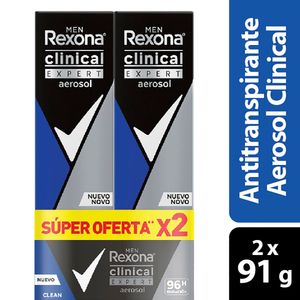 Oferta Desodorante Rexona Aerosol Hombre Clinical Clean Expert 2Und X 91g