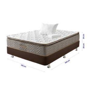 Combo Colchón Semidoble Litium Pillow 120x190+Base cama Lino Café +1 Almohada+Protector de Colchón