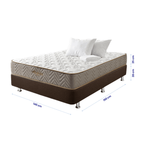 Combo Colchón Doble Litium 140x190+Base cama Lino Café +2 Almohadas+Protector de Colchón