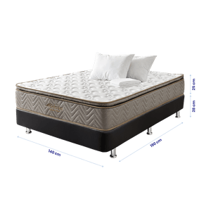 Combo Colchón Doble Litium Pillow 140x190+Base cama Tipo Cuero Negro +2 Almohadas+Protector de Colchón